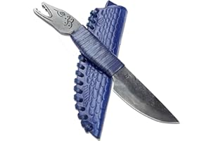 Toferner -original con cabeza de pez, color azul, cuchillo forjado a mano – Deporte – Caja de cuero genuino hecho a mano – Hoja pulida y endurecida hermoso producto