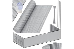 KESSER® Estera de Privacidad PVC Valla Protectora Balcón | Resistente a la Intemperie | 120 x 300 cm | Lamas reforzadas | Revestimiento del balcón Incluye Abrazaderas y Cubierta Gris claro