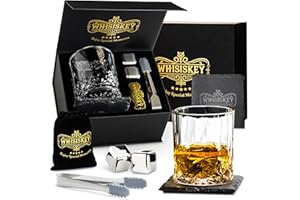WHISISKEY Set de Vasos de Whisky - Set de Regalo de Whisky - Vaso Whisky - Regalos Originales para Hombres - Caja de Regalo, 1 Vasos de Whiskey x 310ML, 2 Cubitos Hielo Reutilizables, Accesorios