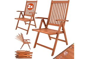 Casaria Set de 2 chaises Pliantes Vanamo en Bois d'eucalyptus Chaise de Jardin Pliable Chaise en Bois