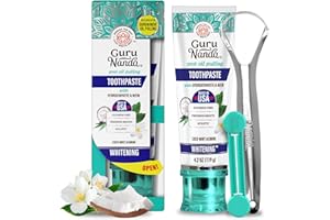 GuruNanda Hydroxyapatite Toothpaste, SLS & Fluoride Free, Whitening Toothpaste - Freshens Breath, Fights Plaque - Natural CocoMint Jasmine Neem, 4.2oz