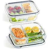 Praknu Meal Prep Glass 3 Compartments 1 Litre Airtight Lunch Box | Airtight Seal with Gasket, Borosilicate Oven &amp; Microwave S