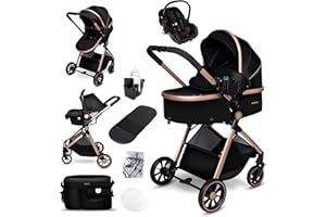 GaGaDumi SoHo poussette combinée 3-en-1 avec siège auto i-Size, certifiée TÜV, nacelle, poussette, ultra légère (env. 7 kg), habillage pluie, moustiquaire, sac à langer, panier et porte-gobelet