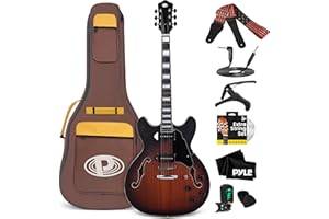 Pyle E Gitarre Set mit Cutaway– Jazz Electric Guitar Set with Cutaway, E Gitarre Set mit E Gitarren Verstärker, Gitarren Tasche, Tonabnehmer, Stimmgerät, Kabel, Gurt & Saiten. E-Gitarren für Anfänger