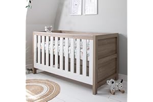 Tutti Bambini Modena Baby Cot Bed - 3-in-1 Wooden Baby Crib, Toddler & Day Bed with Teething Rails & Adjustable Base, from Birth to 6 Years, Oak & White (140 cm x 70 cm)