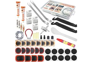 Ghguole Fahrrad ReifenFlickzeug Reparaturset,57 Stück Fahrrad Flickset,Fahrrad Schlauch Patch Kit mit 30 Flicken,Tragbarer Aufbewahrungsbox für Radfahrer/Moto/BMX/Geländefahrzeuge/Aufblasbaren Gummi