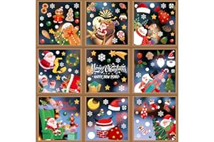 DOUUCO Świąteczne naklejki na okna, statyczne świąteczne naklejki na okna, Święty Mikołaj, płatek śniegu, renifer, scena bożonarodzeniowa, naklejka na okno, dekoracje świąteczne na okna