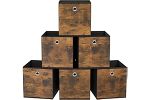 SONGMICS Storage Cubes, Set of 6 Storage Bins with Handle, Oxford Fabric and Non-Woven Fabric Storage Boxes, 33 x 33 x 33 cm, Fit Cube Storage Unit, Foldable, Rustic Brown and Black RFB133B01