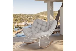Grand patio Fauteuil à bascule de jardin, à bascule, pour salon, relaxation, avec rembourrage, charge maximale : 150 kg, pour jardin, chambre à coucher, salon, coin, véranda, gris clair (Beige)