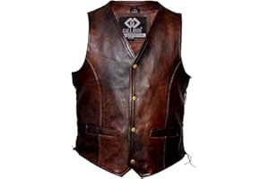 MYLEATHER Vintage Brown Leather Motorcycle Waistcoat for Men – Side Lace Design-Collarless Classic Vest-Sleeveless-Button Fastening-Premium Leather