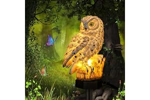 YUNYODA Luces solares de búho para jardín al aire libre - Lámpara LED impermeable para césped de búho - Luz creativa de paisaje nocturno para patio, patio, decoración de fiestas (Blanco)