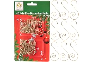 SHATCHI 40Pcs Gold Christmas Ornaments Hangers Hooks for Christmas Tree Baubles, String Lights – Reusable Swirl S Hooks for Easy Xmas Art Craft Decorations