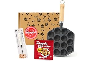 1mal1japan Takoyaki Kochset für japanische Oktopusbällchen (für 8 Portionen, 6-teiliges DIY Takoyaki Box, inkl. Anleitung), Geschenkidee (Takoyaki Kochbox mit Pfanne)