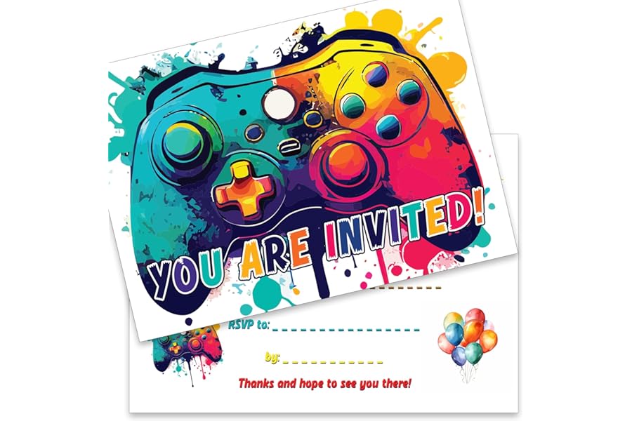 the lazy panda card company 15 x Kids Party Invitations Gaming Invites for Gamers Party Children