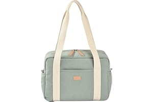 BÉABA, Sac à Langer pour Bébé, Multiples Compartiments, 10 poches, Glissière trolley-valises, Bandoulière, Pochette isotherme, Matelas à Langer, Déperlant, Contenance 16L, Sac Paris, Vert Sauge
