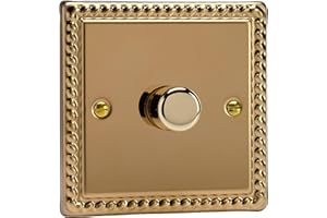 HG3 Varilight V-Dim (Standard) Series 1 Gang (Single), 1 or 2 Way, Push on/off, 400 Watt Rotary Dimmer, Classic Georgian Polished Brass Coated Finish