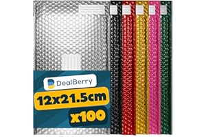 DEALBERRY 100 Pack Padded Bubble Envelopes | Bubble Wrap Envelope | Packaging Poly Bags | Bubble Shipping Mailer | Metallic Shipping Envelopes | Address & Return Box | Single Random Colour | Size B | 140x215mm