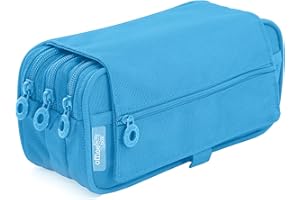 office box Estuche Triple con Tira para el Carro con 3 Grandes Secciones Interiores y Cierre de Cremallera Individual, Horario e identificador (Azul Claro)