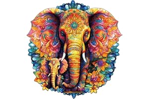 Puzzles en Bois, KAAYEE Puzzle Bois Animaux, Wooden Puzzle, Puzzle Bois Forme Animaux, Puzzle Animaux Bois avec Boîte-Cadeau en Bois (M, Éléphants)
