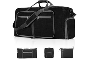 KIEYEENO Sac de Voyage Pliable, Femme Homme Grand Sac Weekend Fitness 115L, Sac de Imperméable Sac à Main pour Camping Weekend Randonnée Voyage Noir