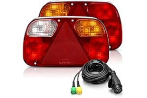 AISSOM 2PCS Feu de Remorque Feux Arrière,12V Feu Remorque arriere Kit,Feu Arrière de Remorque avec 6 Fonctions,5,5m De Long 13 Broches Câbles,Homologué E11,pour Camion Remorque Caravane Tracteur