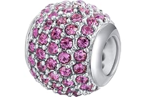 Andante-Stones Silber Pavé Strass Bead Charm mit funkelnden Zirkoniasteinen (Amethyst) Element Kugel für European Beads + Organzasäckchen