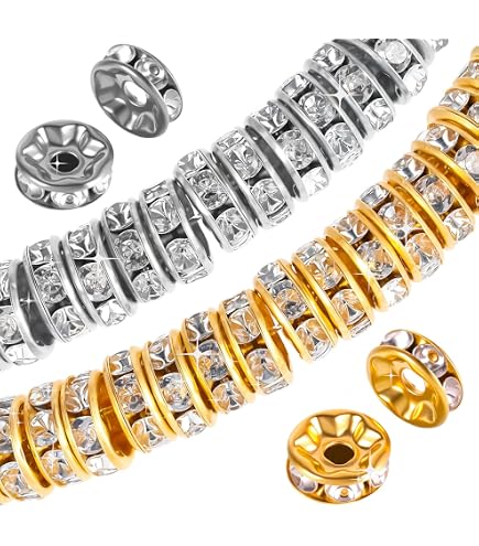 PandaHall 100 Stück Quadratische & Rondelle Strass Abstandshalter Perlen 6 Mm Gemischte Farbe Versilbert Kristall Lose Perlen Für Halsketten Armbänder Schmuckherstellung