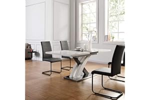 Cherry Tree Furniture High Gloss White Extendable Dining Table 6 to 8-Seater with Stainless Steel Base