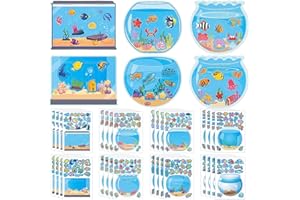 PELLINCH 600 Pezzi 3D Stickers Scene Animali Marini Adesivi, 32 Set DIY Pesce Adesivi Bambini, per Bambini con Pesce in Miniatura, Ritagli per Acquario con Animali Marini, per Decorazione Estiva da Parete
