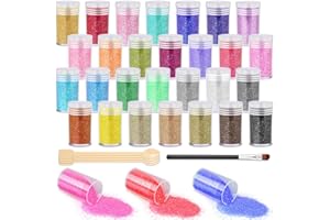 DYESMEE Bastel Glitzerpulver, 28 Farben Extra Feiner Glitzer für Epoxidharz, Schillerndes Glitzerpuder für Kunsthandwerk, Nagelkunst, Körper, Make-up, Becher, Farbe, Schleim, Ornamente, Karten