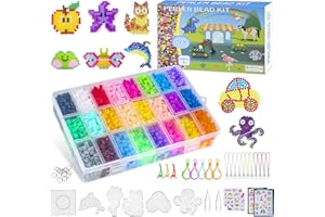 NATNAV 7300 Stück 24 Farben 5mm Bügelperlen Set mit 5 Bügelperlen Platten, 67 Mustern, Geschenk für Kinder