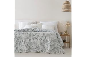 ETHERE MAISON Colcha Jacquard Reversible algodón Alessia Azul Cama 180 cm - 270X270 cm