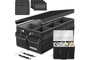 FORTEM Organizzatore Baule Auto con Borsa Frigo, Contenitore Pieghevole SUV Multi Scomparti, Accessori Auto Uomo Donna, Tessuto Oxford 600D, Fondo Antiscivolo, Cinghie, Coperchio Morbido (105L)