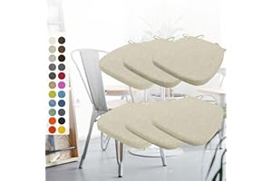 Aselbia 6er Set Stuhlkissen 40x38x3cm mit Bändern,Waschbare Sitzkissen rutschfest,Stuhlauflage Stuhlpolster Sitzkissen,Abnembar Bezug Mit Reißverschluss,Ideal für Zuhause Büro Küche Esszimmer,Beige
