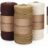 Macrame Thread 3 mm x 100 m, Set of 3 Ropes in Brown, Mustard and Beige | 300 m Total Natural Cotton Cord for Crafts, Tapestr