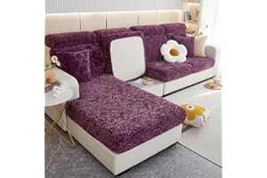 LJQAIZYL Sofa Sitzkissenbezug Stretch 4/3/2/1 Sitzer/L Form Jacquard-Plüsch Sofabezug Sofa Sitzbezug Rutschfest Sofa Seat Cover Elastische Couch Kissenbezüge Sofa Sitzkissen Husse Überzug,Purple-4-seater