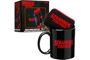 Get Trend Stranger Things Taza Ceramica & Calcetines Mujer Hombre, EU 40-45, Taza Cafe Te 315ml Calcetines Divertidos, Set Regalo Adultos Adolescentes (Rojo/Negro Stranger Things)