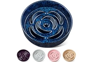 vancasso Flower Shaped Slow Feeder Dog Bowl, Ceramic Puzzle Feeder for Small Dogs & Cats, Non-Slip & Tip-Proof; Blue; Medium