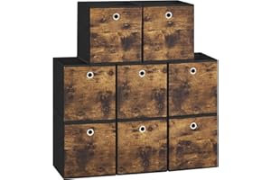SONGMICS Storage Boxes, Set of 8 Foldable Fabric Storage Cubes, 26 x 26 x 28 cm, Fit Cube Shelves or Organizers, Bins for Clothes, Bedroom, Living Room, Rustic Brown and Ink Black RFB826B01