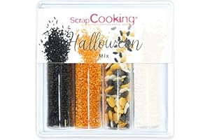 ScrapCooking - Décors Sucrés « Halloween Mix» 69 g - Assortiment 4 Variétés : Vermicelles Noirs, Blancs, Orange & Citrouilles Chauve-Souris - Décorations Gâteaux, Cupcakes, Anniversaires Enfant - 7519
