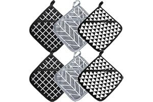 DXRPO Presine da Cucina e Guanti da Forno Resistenti al Calore 392 °F, Imbottito con cotone riciclato, Presine da Cucina, Per Cucinare e Cuocere, 18cm x 18cm, 2 pezzi Grigio e 4 pezzi Nero