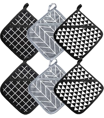 Set 4 Presine Da Cucina In Cotone 18x18 Cm - Resistenti Al Calore 100°C, Design Nero E Grigio - Foto 2