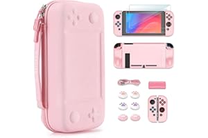 YK YOUNIK Younik Kit d'accessoires 14 en 1 pour la Switch, Grand étui de transport pour Switch 2017, étui de voyage pour Switch adapté à la console, poignée J-con et chargeur (Rose, Modèle de Bouton)