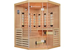 Artsauna Infrarotkabine Kiruna150 mit 8 Vollspektrum- & 1 Flächenstrahler, 3 Personen, 150 x 150 cm, LED Farblicht & Glasfront, Infrarotsauna Sauna