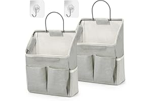 SIMDAO 2 Pieces Hanging Storage Organisers, Waterproof Wall Hanging Bags, Foldable Linen Fabric Basket with Pockets for Children's Room, Bathroom, Bedroom, Office, Motorhome (Grey)