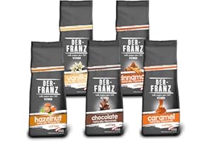 ‎DER-FRANZ Der-Franz kawa Pack ziarnista pełna, aromatyzowana, 5 x 500 g (1 x Laskowy, 1 x Waniliowym, 1 x Czekoladowym, 1 x Cynamonowym, 1 x Karmelowym)