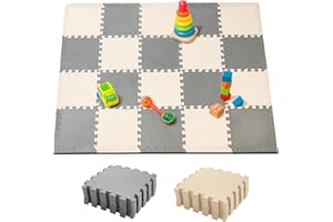 CROWNSHOP 20PCS Baby Play Mat 30x30x1CM Foam Kids Play Mat Interlocking Floor Tiles Multi Colour Soft EVA Baby Floor Mats for Children's Play and Crawl (Grey+Off White)