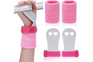 FRESILKORA 4 Pcs Gymnastics Hand Grips Wristbands Sets, Sports Gymnastics Bar Grips Wristbands with Pink Sweatbands, Palm Protection and Wrist Support Set, for Kids Training Kettlebells Tennis Workout Athletic