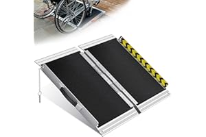 PURFINO Rampa per Sedia a Rotelle 61CM, Capacità 363KG, Rampa Disabili Pieghevole Antiscivolo in Alluminio con Superficie in Carborundum per Gradini, Soglie, Cordoli, Scale e Auto