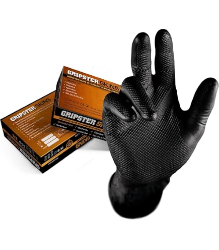 Gripster Skins Nitril-Einweghandschuhe, extra robust, 50 Packungen / 25 Paar, PPE Cat 3, Auto-Commercial, Nitril, Schwarz , XX-Large / Size 11 Baumarkt